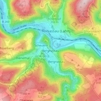 Bergnassau topographic map, elevation, terrain