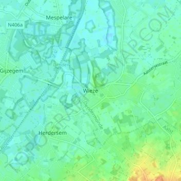 Wieze topographic map, elevation, terrain