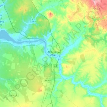 Alcácer do Sal topographic map, elevation, terrain