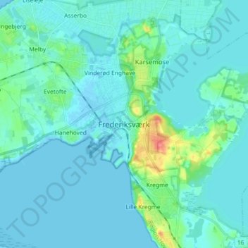 Frederiksværk topographic map, elevation, terrain