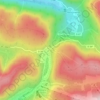 Col des Feignes sous Vologne topographic map, elevation, terrain