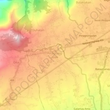 Pinagtung-ulan topographic map, elevation, terrain