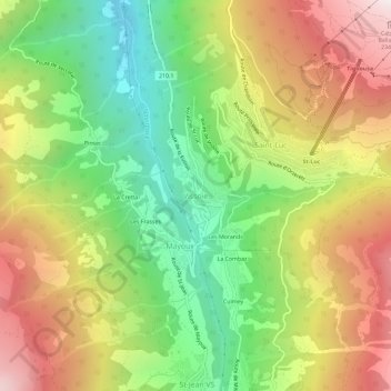 Vissoie topographic map, elevation, terrain