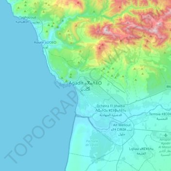 Agadir topographic map, elevation, terrain