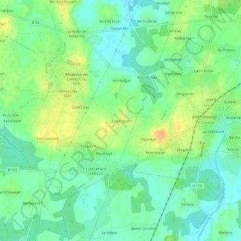 Locmiquel topographic map, elevation, terrain
