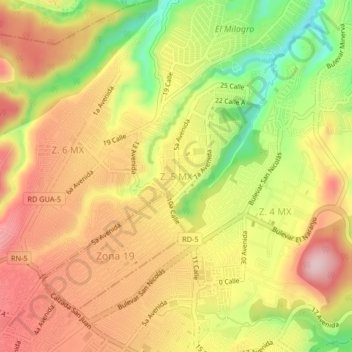 Z. 5 MX topographic map, elevation, terrain