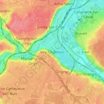Viry-Châtillon topographic map, elevation, terrain