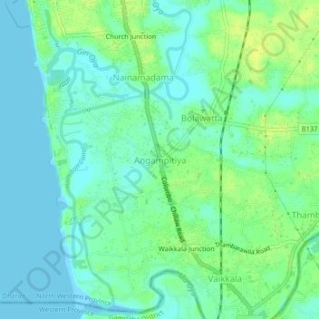 Angampitiya topographic map, elevation, terrain