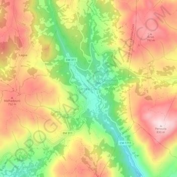 Várzea Cova topographic map, elevation, terrain