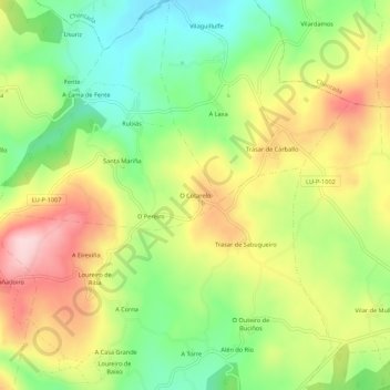 O Cotarelo topographic map, elevation, terrain