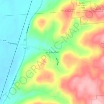 North Brookfield topographic map, elevation, terrain