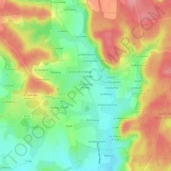 Les Quatres Routes topographic map, elevation, terrain