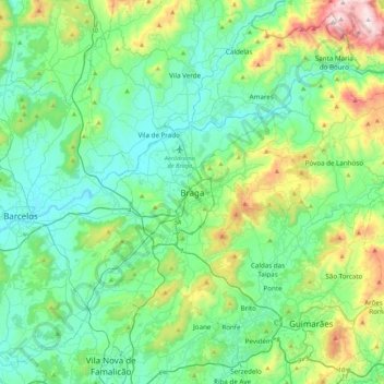 Braga topographic map, elevation, terrain