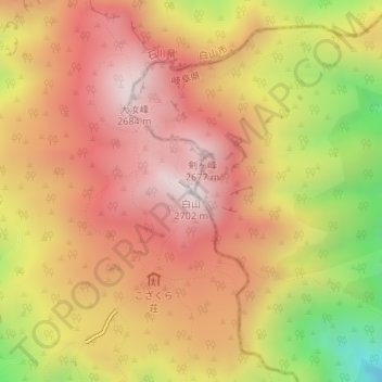 Mt. Hakusan topographic map, elevation, terrain