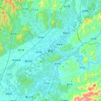 Shexian topographic map, elevation, terrain