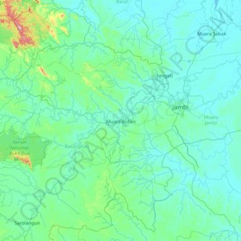 Muara Bulian topographic map, elevation, terrain