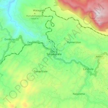 Talawakele topographic map, elevation, terrain