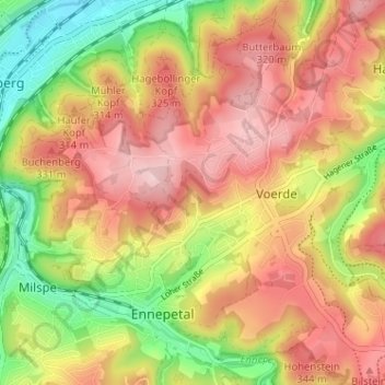 Boesebecker Siepen topographic map, elevation, terrain