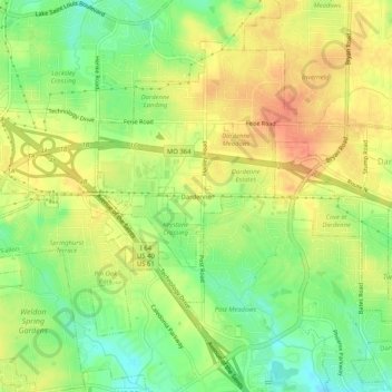 Dardenne topographic map, elevation, terrain