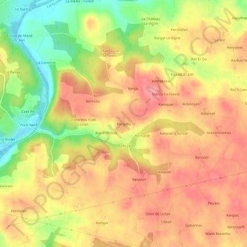 Kergallo topographic map, elevation, terrain