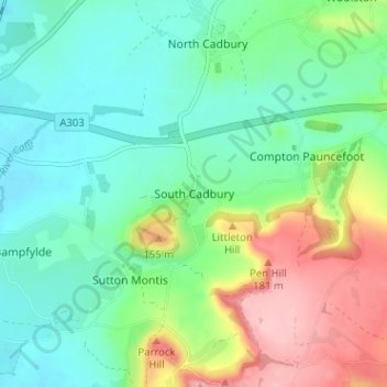 South Cadbury topographic map, elevation, terrain