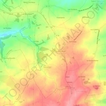 Chevelu topographic map, elevation, terrain