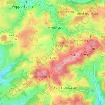 Roppersthal topographic map, elevation, terrain
