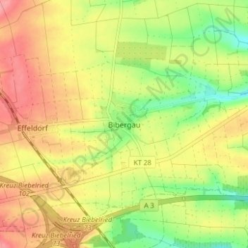 Bibergau topographic map, elevation, terrain