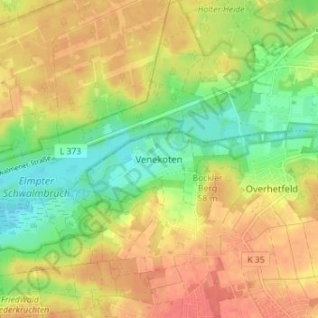 Venekoten topographic map, elevation, terrain