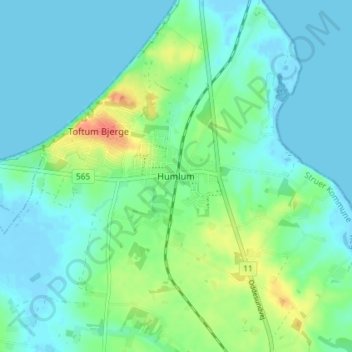 Humlum topographic map, elevation, terrain