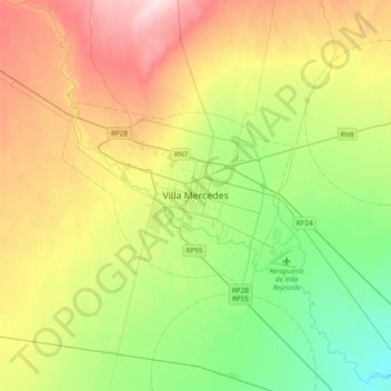 Villa Mercedes topographic map, elevation, terrain