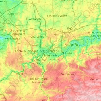 Charleroi topographic map, elevation, terrain