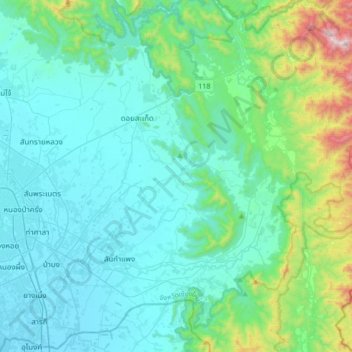 Mae Pong topographic map, elevation, terrain