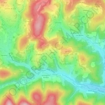 Dront topographic map, elevation, terrain