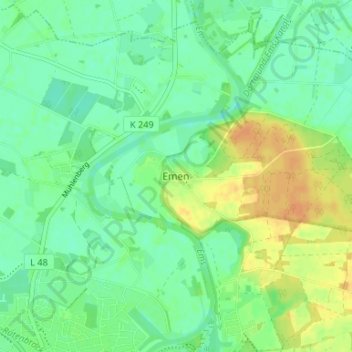 Emen topographic map, elevation, terrain