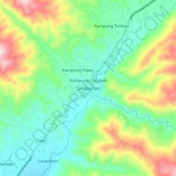 Tambunan topographic map, elevation, terrain