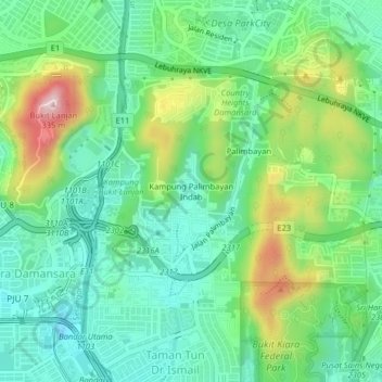 Kampung Palimbayan Indah topographic map, elevation, terrain