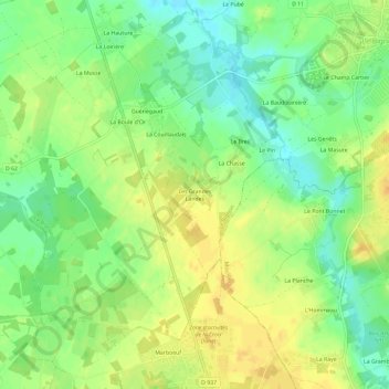 Les Grandes Landes topographic map, elevation, terrain