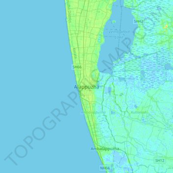 Alappuzha topographic map, elevation, terrain