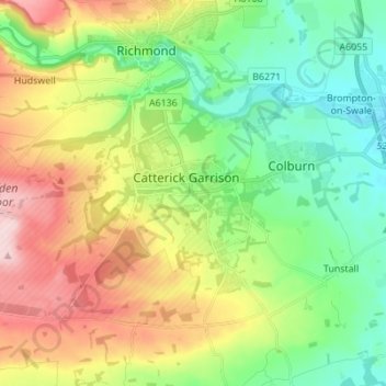 Catterick Garrison topographic map, elevation, terrain