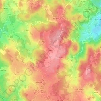 Champs topographic map, elevation, terrain