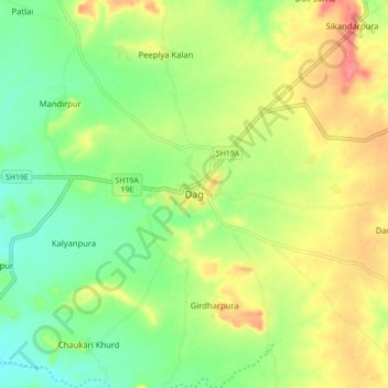 Dag topographic map, elevation, terrain