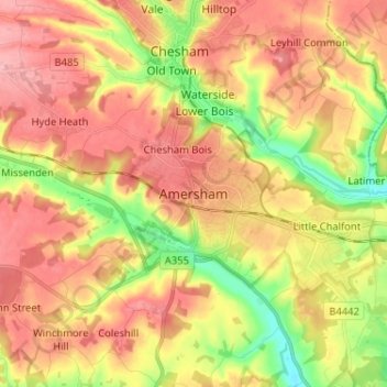 Amersham topographic map, elevation, terrain