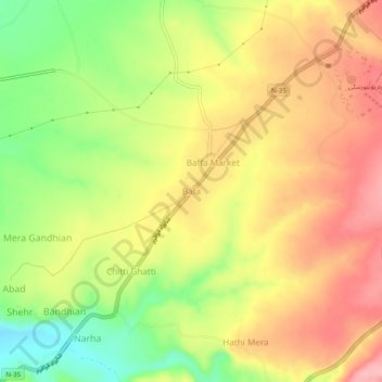 Bafa topographic map, elevation, terrain