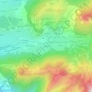 Le Vernay topographic map, elevation, terrain