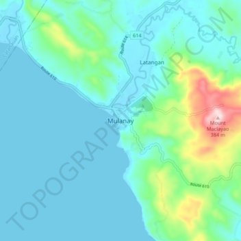 Mulanay topographic map, elevation, terrain