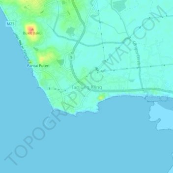 Tanjung Kling topographic map, elevation, terrain
