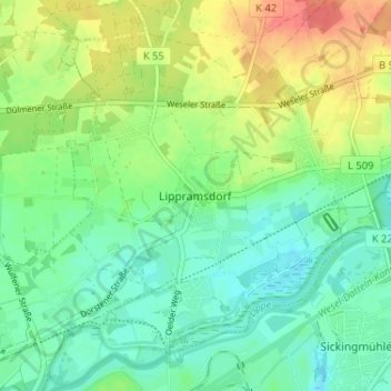 Lippramsdorf topographic map, elevation, terrain