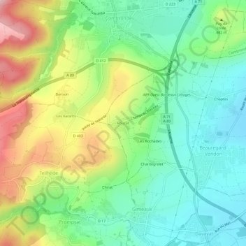 Rouzat topographic map, elevation, terrain