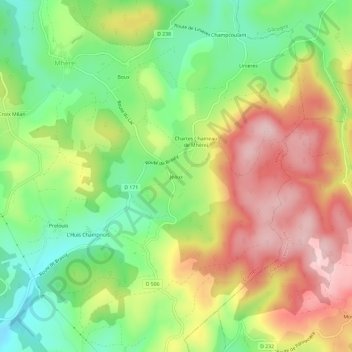 Jeaux topographic map, elevation, terrain